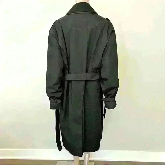 Vintage 90s Oversized Minimalist Unisex Black Belted Long Jacket Trench Coat - Picture 4 of 16